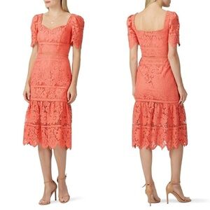 SAYLOR Coral Eyelet Lace Midi Dress